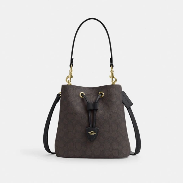 Coach Rowan Bucket Bag In Signature Canvas - Gold/Walnut/Black