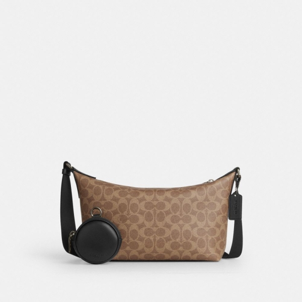 Coach Small Finn Crossbody Bag With Pouch In Signature Canvas - Gunmetal/Tan/Black