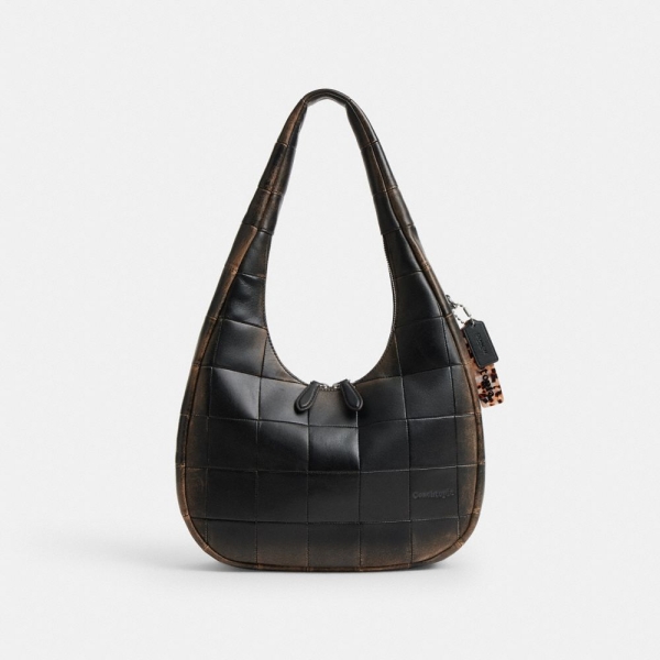 Coach Alter/Ego Crescent Shoulder Bag In Checkerboard Upcrafted Leather - Black/Brown