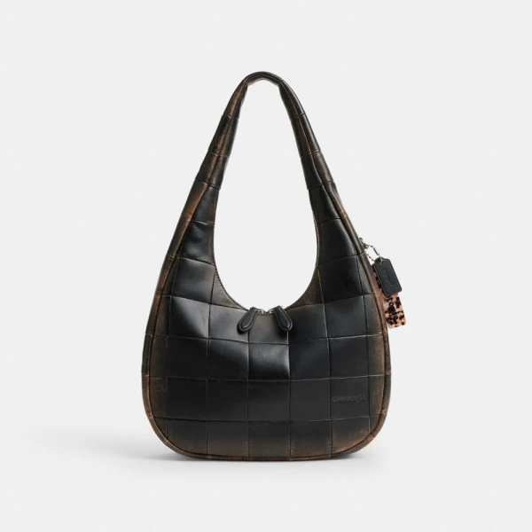 Coach Alter/Ego Crescent Shoulder Bag In Checkerboard Upcrafted Leather - Black/Brown