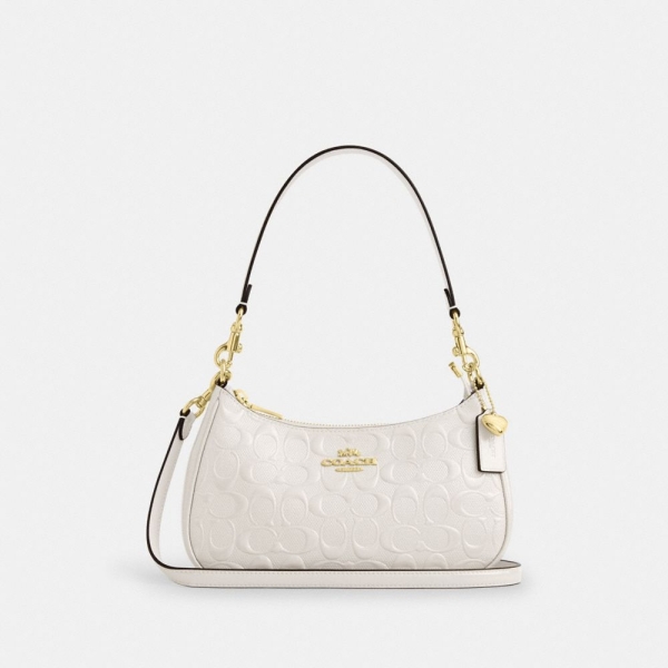 Coach Teri Shoulder Bag In Signature Leather With Heart Charm - Gold/Chalk (CDA98)