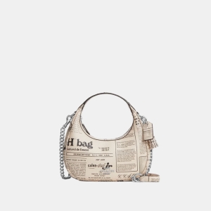 Coach Carmen Mini Crossbody Bag With Newspaper Print - Silver/Chalk Multi
