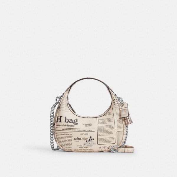 Coach Carmen Mini Crossbody Bag With Newspaper Print - Silver/Chalk Multi