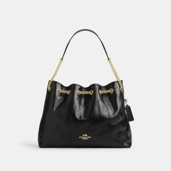 Coach Evelyn Shoulder Bag With Quilting - Gold/Black