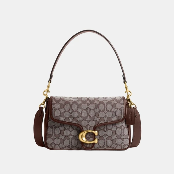 Coach Soft Tabby Shoulder Bag In Signature Jacquard - Brass/Oak Maple