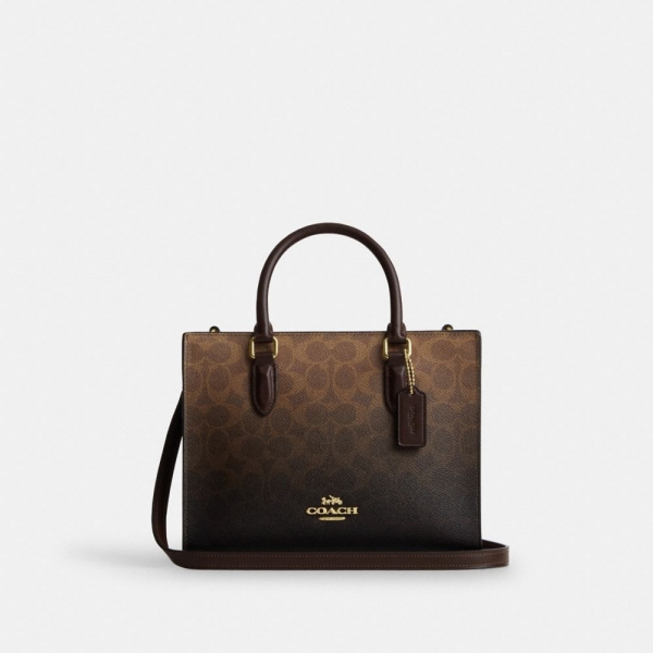 Coach Maggie Small Tote Bag In Ombre Signature Canvas - Gold/Brown