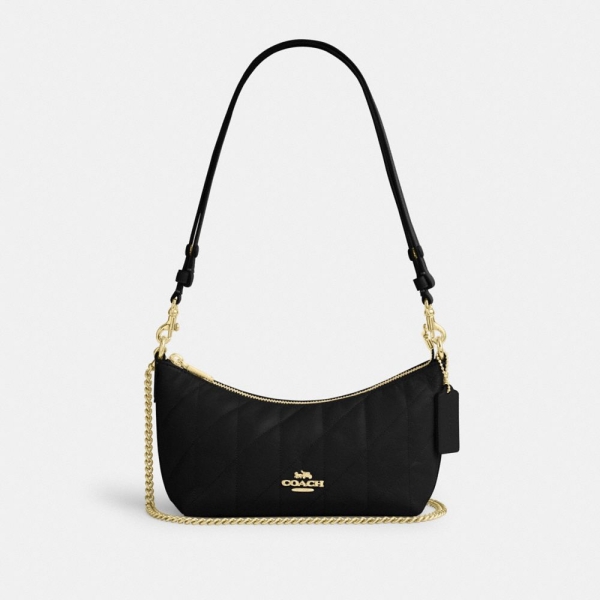 Coach Caitlin Shoulder Bag With Quilting - Gold/Black