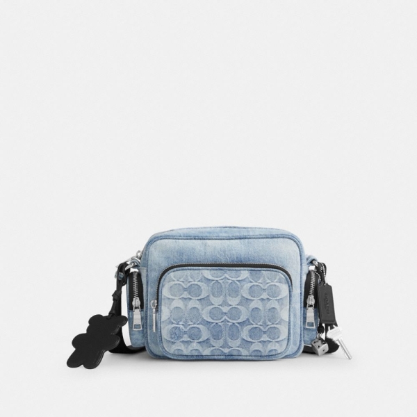 Coach Fletcher Crossbody Bag In Loved Signature Denim - Silver/Light Indigo