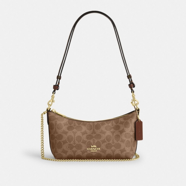 Coach Caitlin Shoulder Bag In Signature Canvas - Gold/Tan/Brown