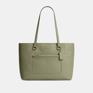 Coach Station Tote Bag In Signature Leather - Gold/Pistachio