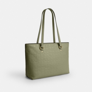 Coach Station Tote Bag In Signature Leather - Gold/Pistachio - Image 6