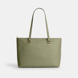 Coach Station Tote Bag In Signature Leather - Gold/Pistachio - Image 7