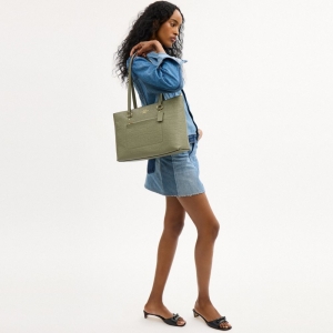 Coach Station Tote Bag In Signature Leather - Gold/Pistachio - Image 3