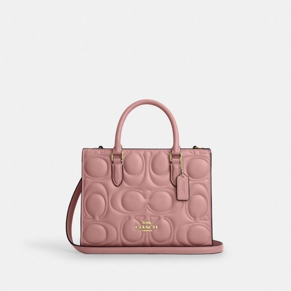 Coach Maggie Small Tote Bag In Signature Leather - Gold/Pink Petal