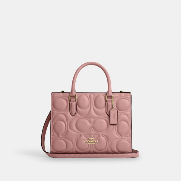 Coach Maggie Small Tote Bag In Signature Leather - Gold/Pink Petal