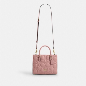 Coach Maggie Small Tote Bag In Signature Leather - Gold/Pink Petal - Image 10