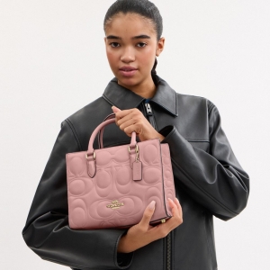 Coach Maggie Small Tote Bag In Signature Leather - Gold/Pink Petal - Image 4