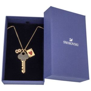 Swarovski Key, Infinity, and Ace of Hearts Charm Necklace - Gold-tone with Black and Clear Crystals