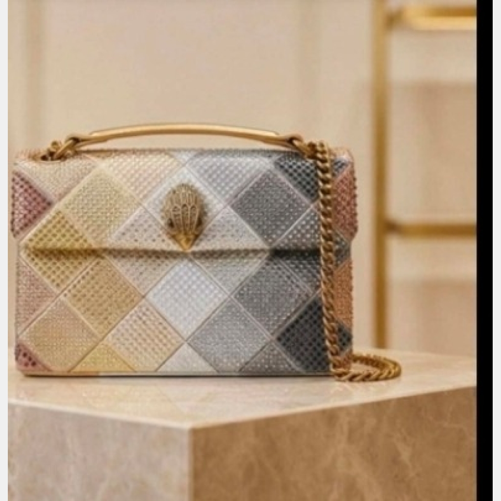 Kurt Geiger Kensington Shoulder Bag with Fabric Patchwork - Multi-color Patchwork (Pink, Gold, Silver, Gray, White)