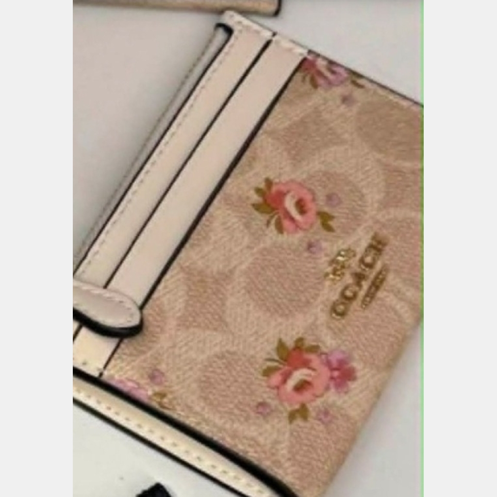 Coach Small Wallet with Floral Print - Beige Floral Monogram