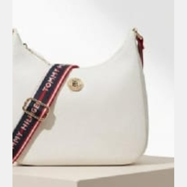 Tommy Hilfiger White Crossbody Bag with Logo Strap - White