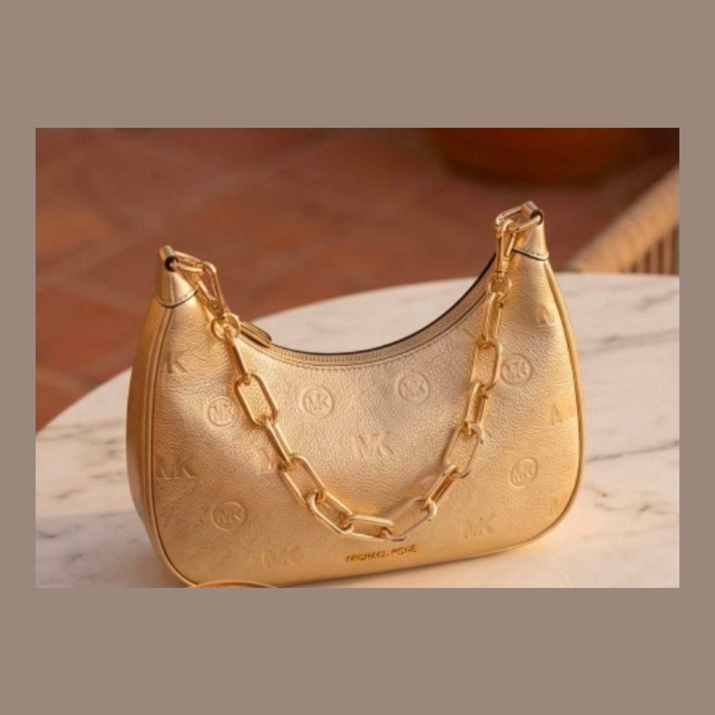 Michael Kors Metallic Gold Shoulder Bag with Chain Strap - Metallic Gold