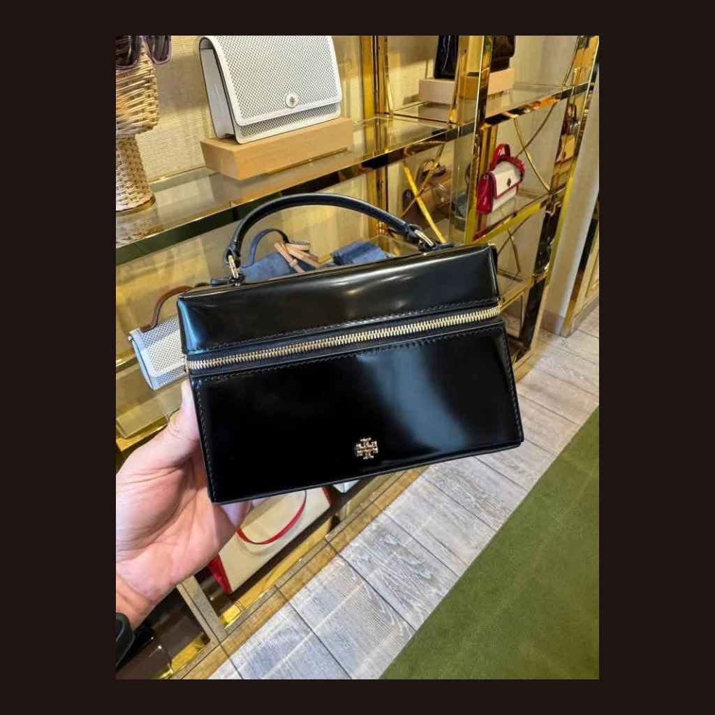 Tory Burch Black Patent Leather Top Handle Bag - Black