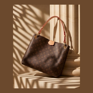 Louis Vuitton Monogram Canvas Tote Bag - Dark Brown Monogram with Tan/Red Handles