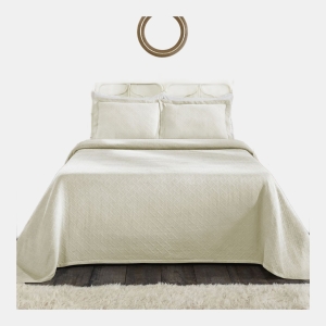 100% Cotton Basketweave Matelasse All-Season 2-Piece Coverlet Set, Twin - Cream