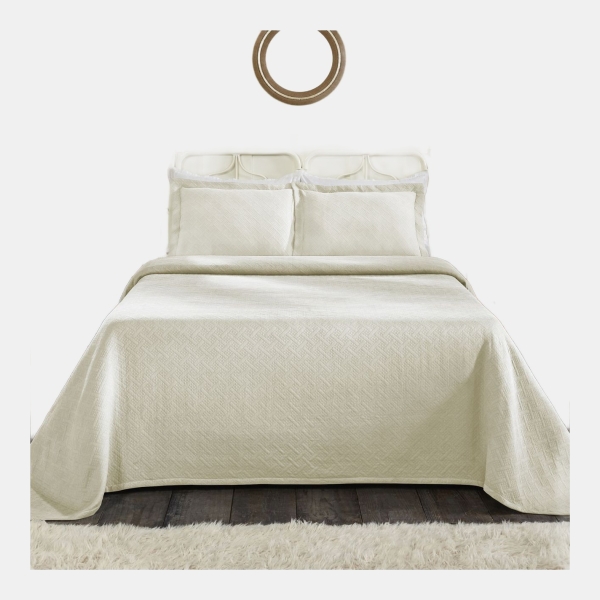 100% Cotton Basketweave Matelasse All-Season 2-Piece Coverlet Set, Twin - Cream