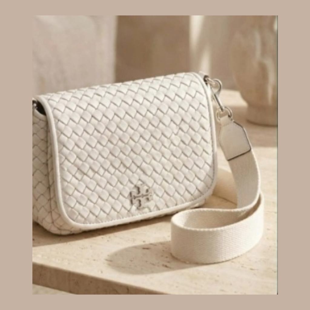 Tory Burch Woven Leather Shoulder Bag - Cream