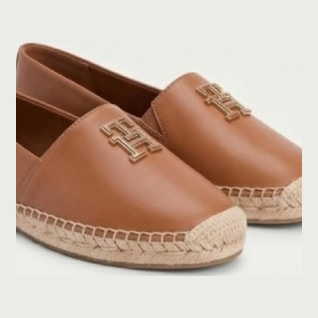 Tommy Hilfiger TH Monogram Leather Espadrille Loafers - Tan - Size 7.5 US