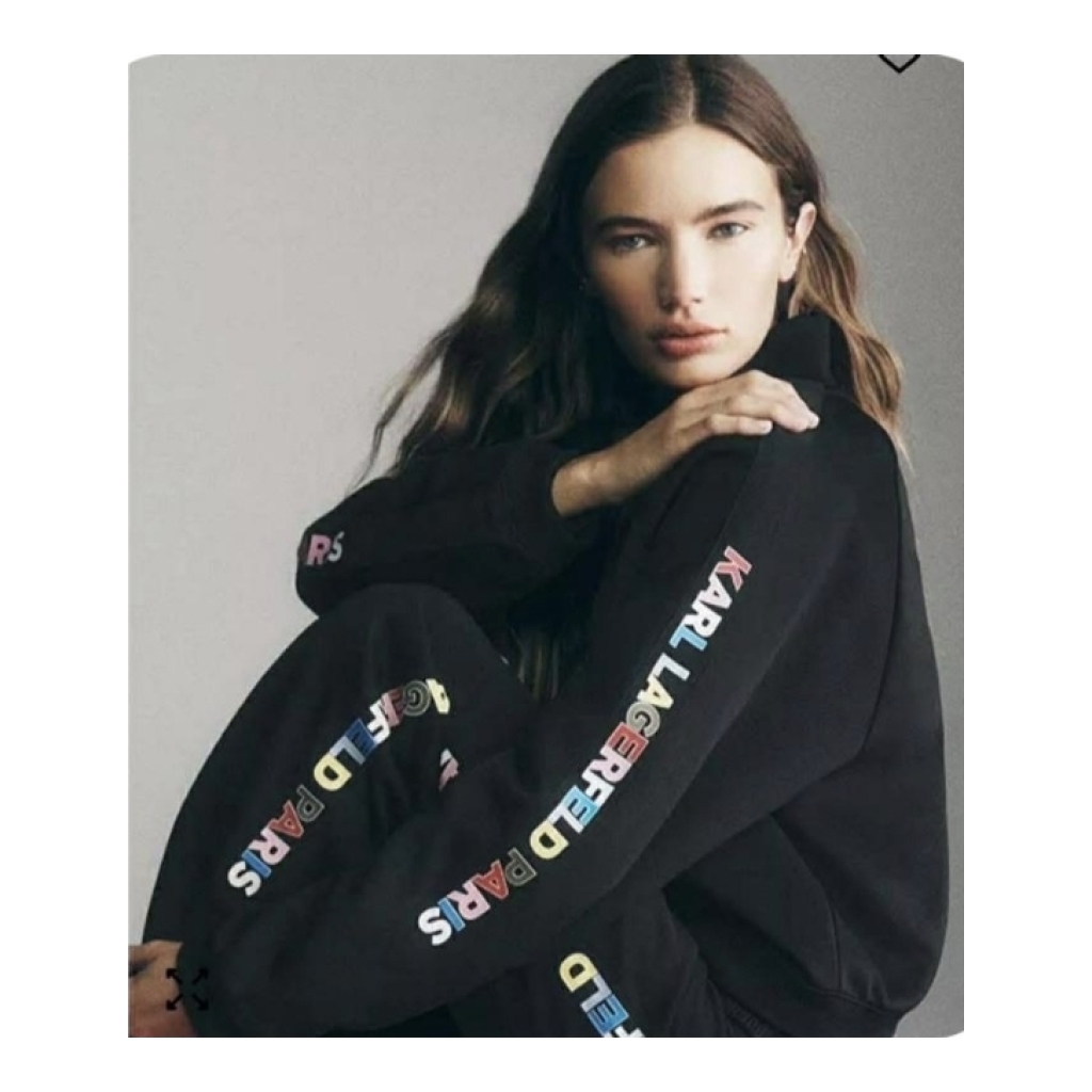 Karl Lagerfeld Paris Black Hoodie and Sweatpants Set with Colorful Logo - Black - Size Large