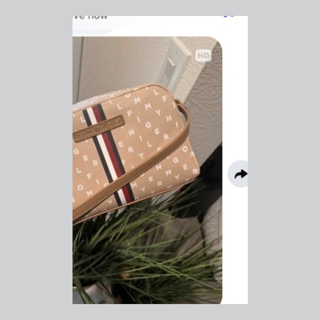 Tommy Hilfiger Cosmetic Pouch - Beige with Red, White, and Navy Stripes