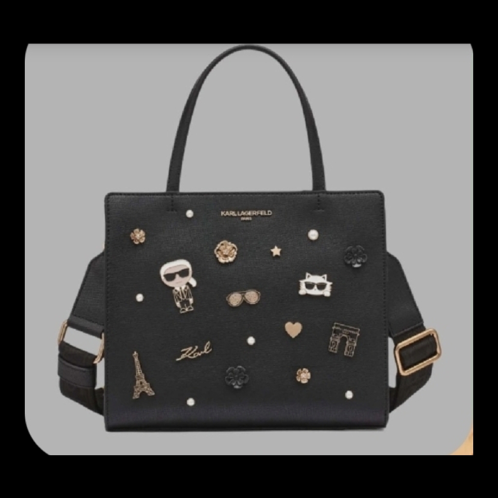 Karl Lagerfeld Embellished Tote Bag with Charms - Black