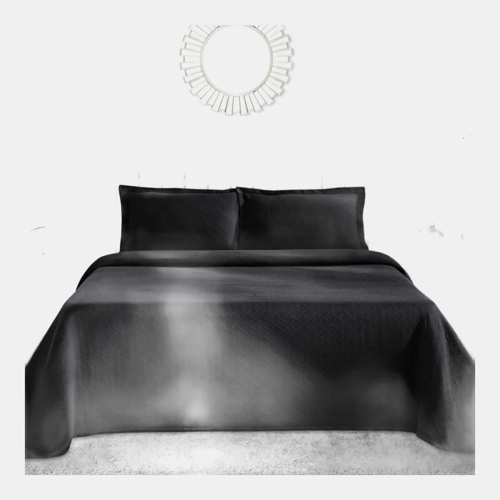 100% Cotton Basketweave Matelasse All-Season 2-Piece Coverlet Set, Twin - Black