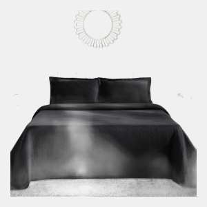 100% Cotton Basketweave Matelasse All-Season 2-Piece Coverlet Set, Twin - Black