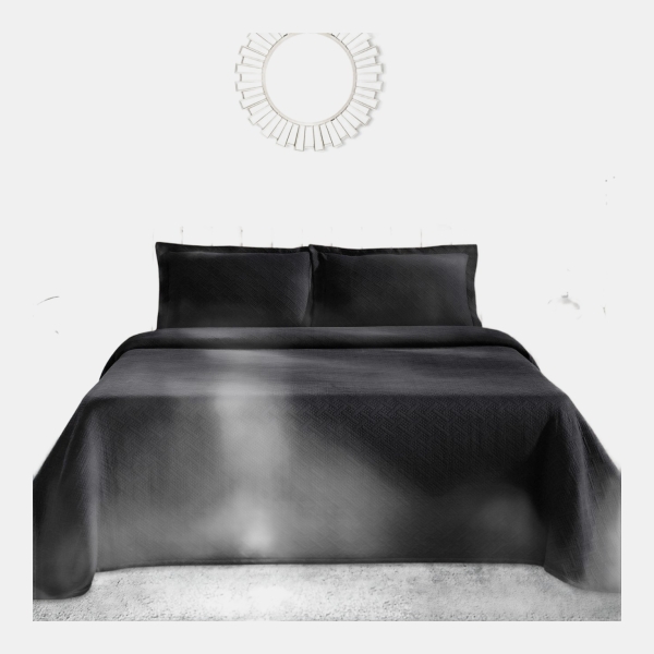 100% Cotton Basketweave Matelasse All-Season 2-Piece Coverlet Set, Twin - Black