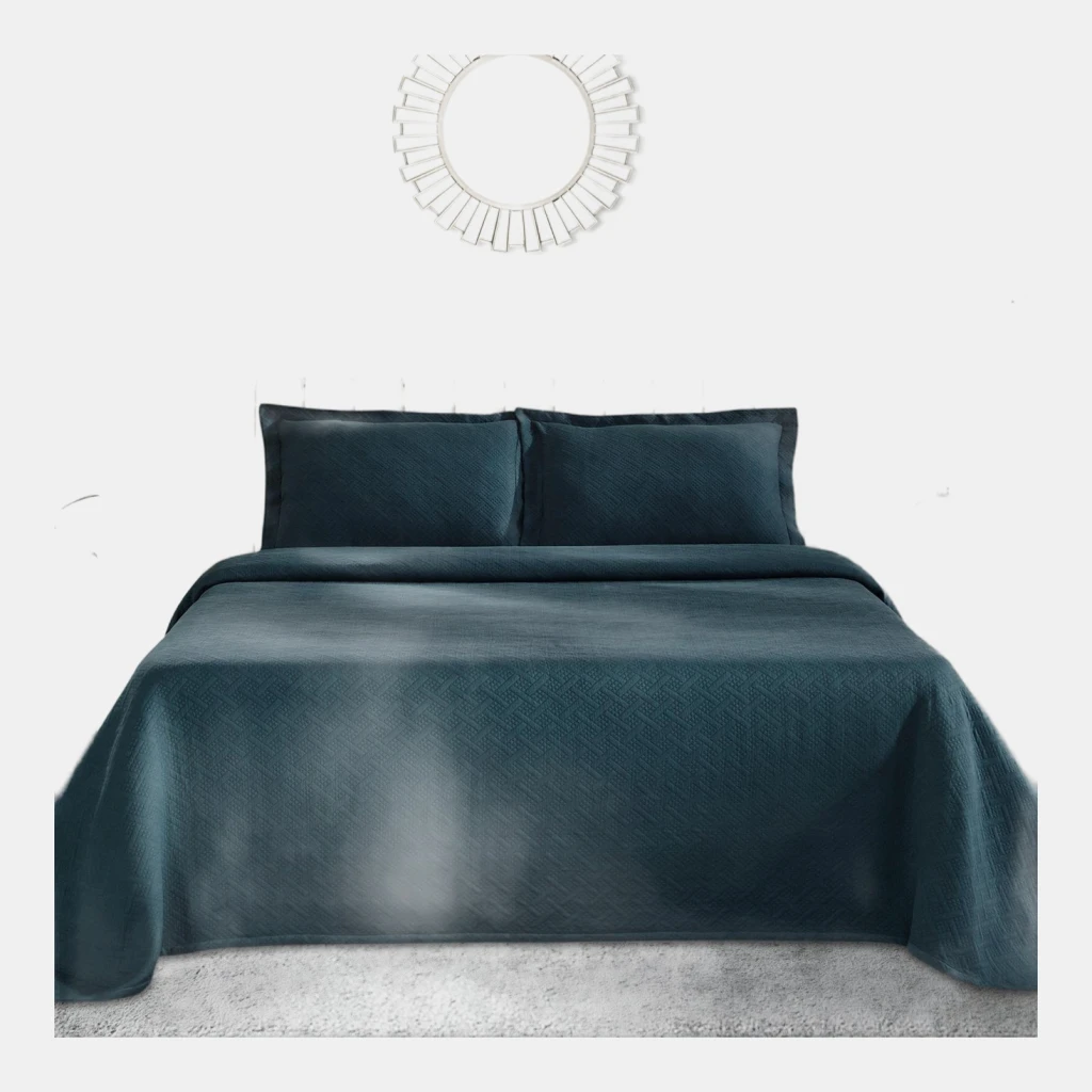 100% Cotton Basketweave Matelasse All-Season 2-Piece Coverlet Set, Twin - Blue