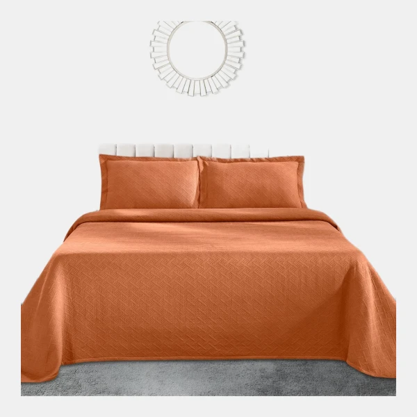 100% Cotton Basketweave Matelasse All-Season 2-Piece Coverlet Set, Twin - Orange