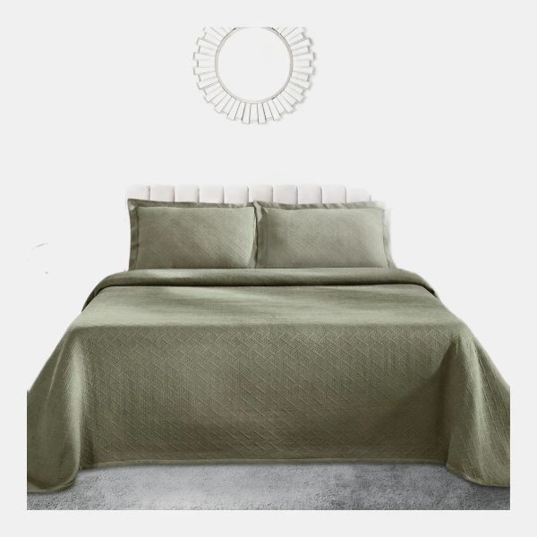 100% Cotton Basketweave Matelasse All-Season 2-Piece Coverlet Set, Twin - Green