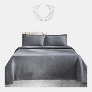 100% Cotton Basketweave Matelasse All-Season 2-Piece Coverlet Set, Twin - Gray