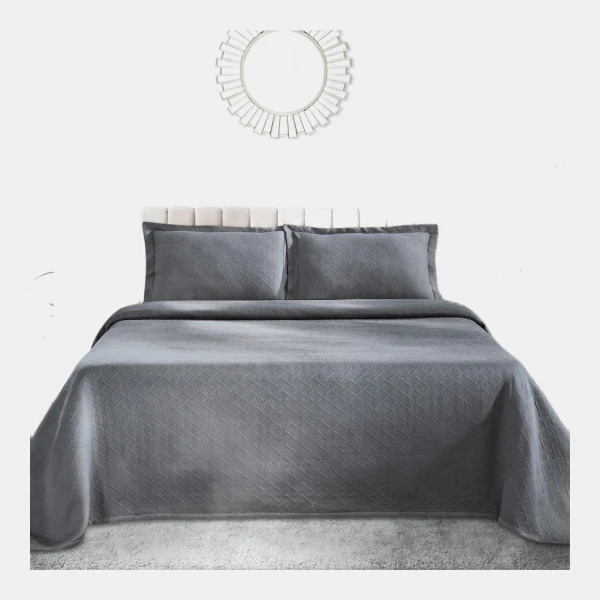 100% Cotton Basketweave Matelasse All-Season 2-Piece Coverlet Set, Twin - Gray