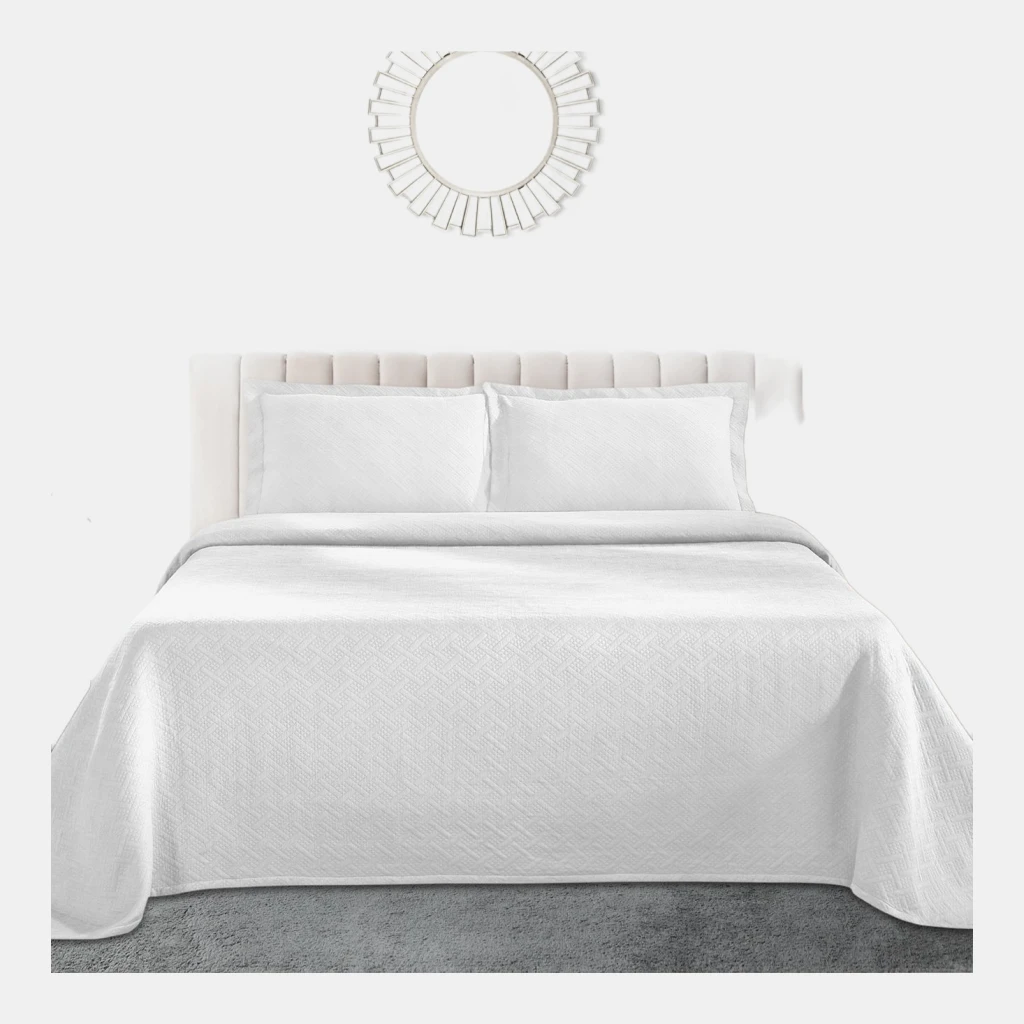 100% Cotton Basketweave Matelasse All-Season 2-Piece Coverlet Set, Twin - White