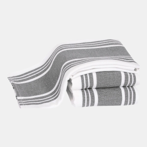 Stripe Dual Sided Woven Kitchen Towel, Set of 3 - Titanium