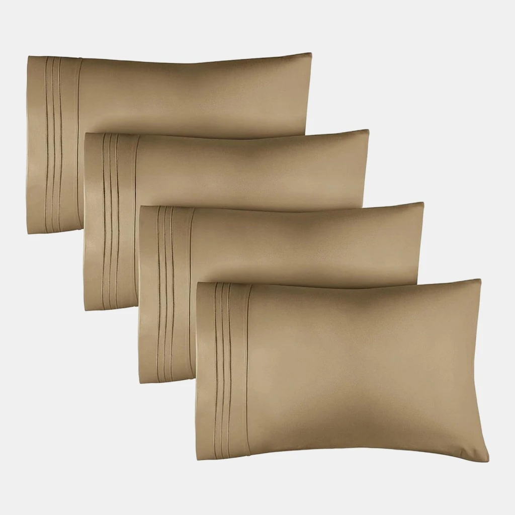 Pillowcase Set of 4 Soft Double Brushed Microfiber - Queen - Beige