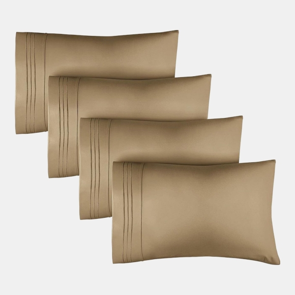 Pillowcase Set of 4 Soft Double Brushed Microfiber - Queen - Beige