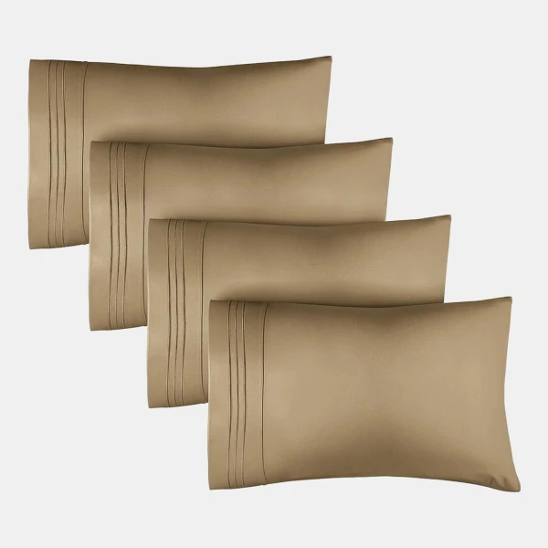 Pillowcase Set of 4 Soft Double Brushed Microfiber - Queen - Beige