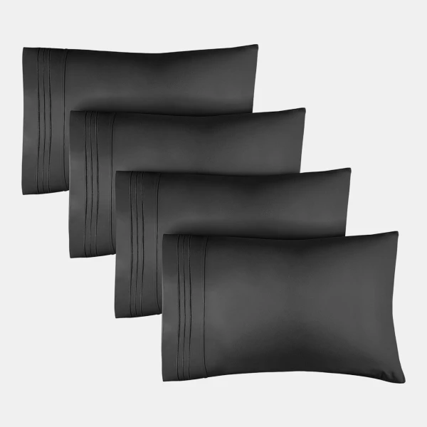 Pillowcase Set of 4 Soft Double Brushed Microfiber - Queen - Black
