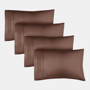 Pillowcase Set of 4 Soft Double Brushed Microfiber - Queen - Brown